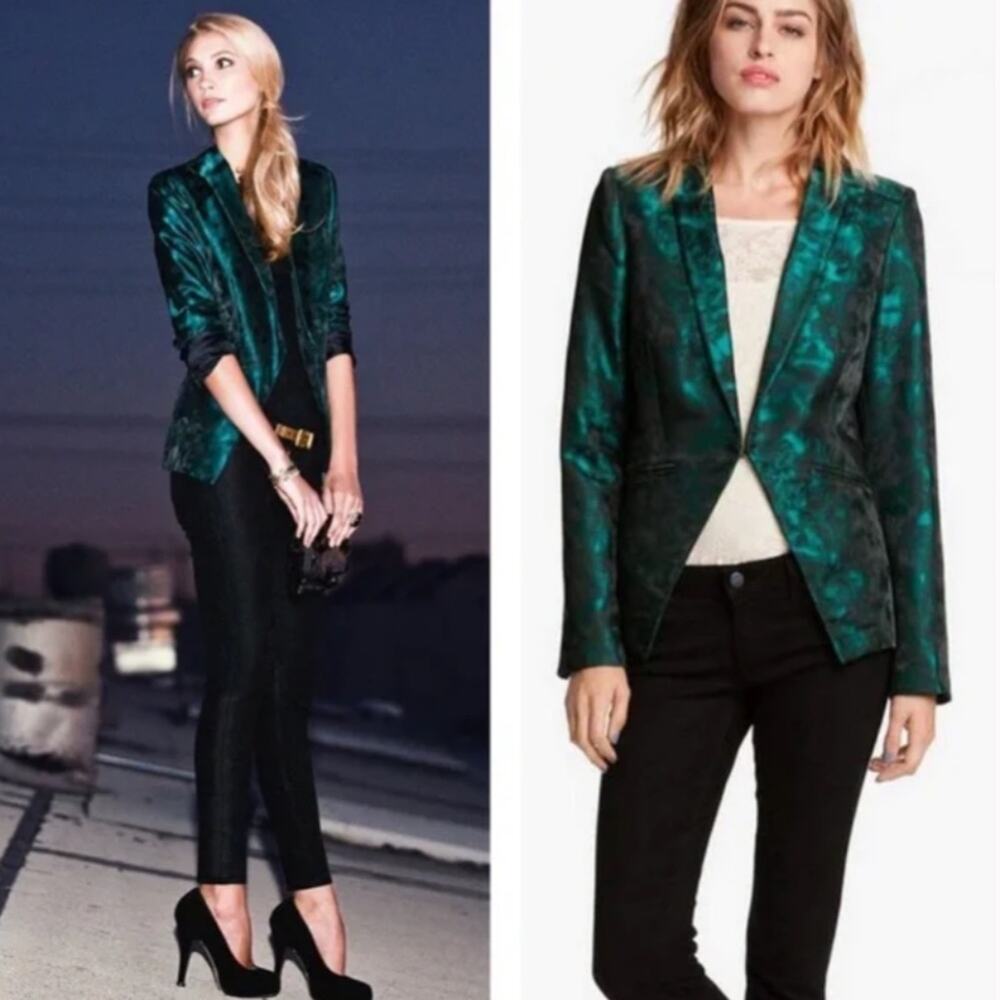 Gibson Green Metallic Blazer black tailored brocade  nipped goth Y2K Brat demure